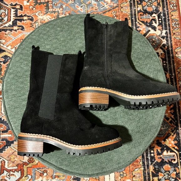 Black suede chunky heel midi boots size 7.5 NEVER WORN - Picture 2 of 5